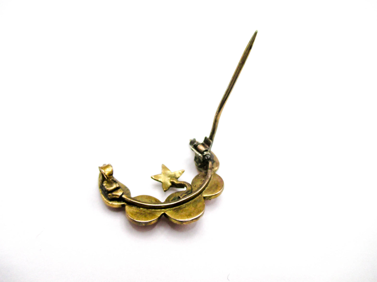 Antique Crescent Moon and Star - Coral and Seed Pearls