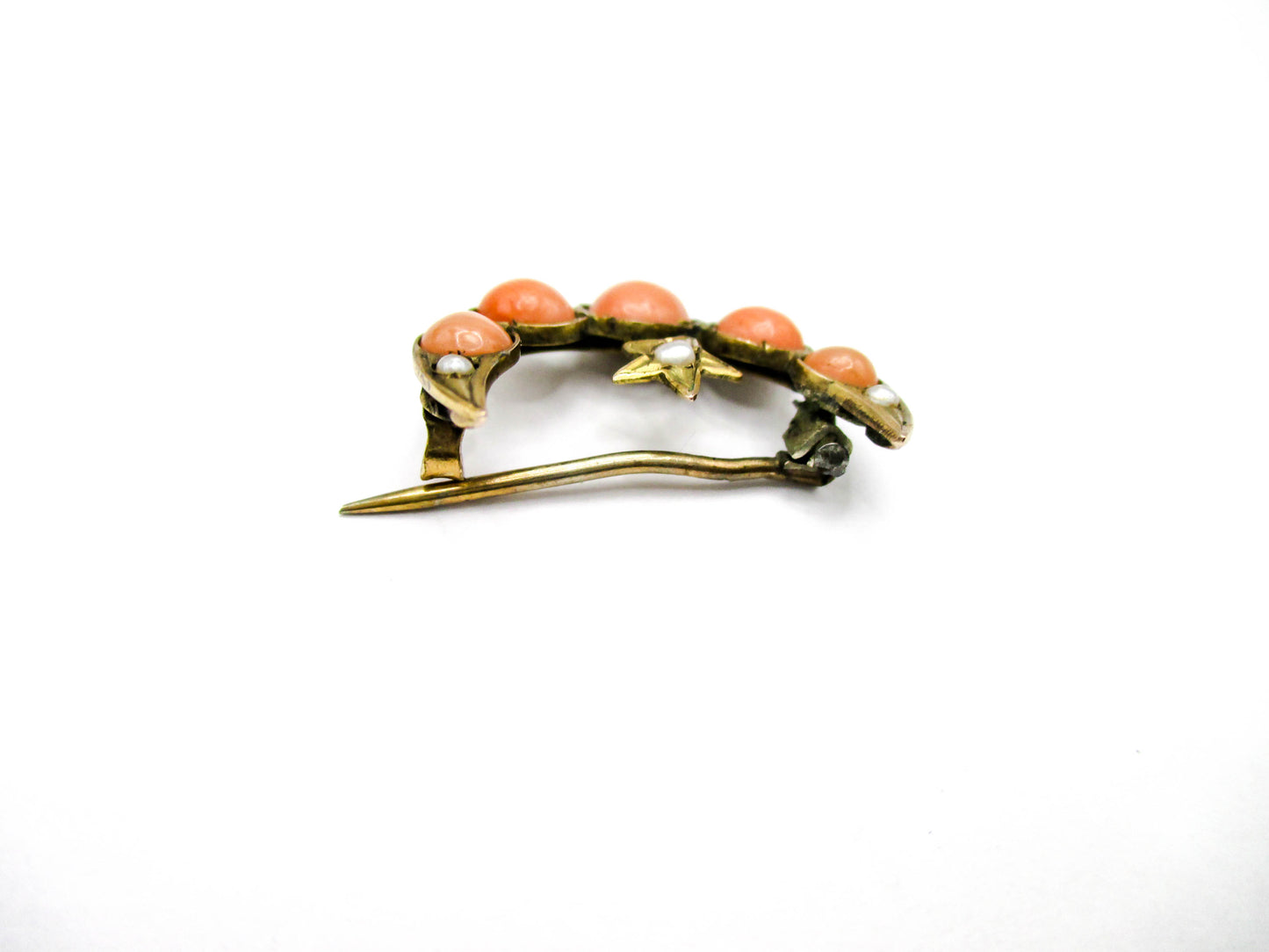 Antique Crescent Moon and Star - Coral and Seed Pearls