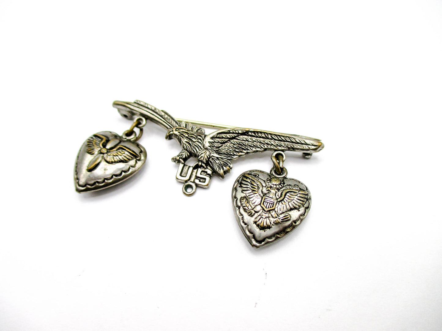 WWII Sweetheart Pin with Puffy Hearts - Missing Middle Dangle