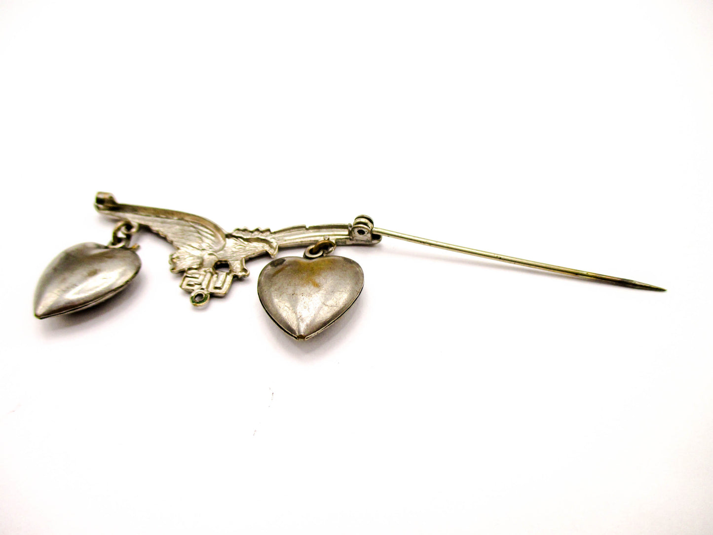 WWII Sweetheart Pin with Puffy Hearts - Missing Middle Dangle