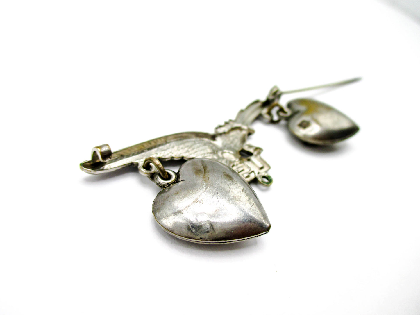 WWII Sweetheart Pin with Puffy Hearts - Missing Middle Dangle