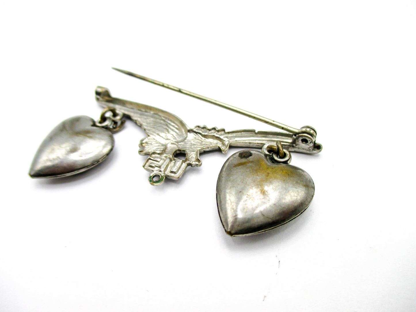 WWII Sweetheart Pin with Puffy Hearts - Missing Middle Dangle