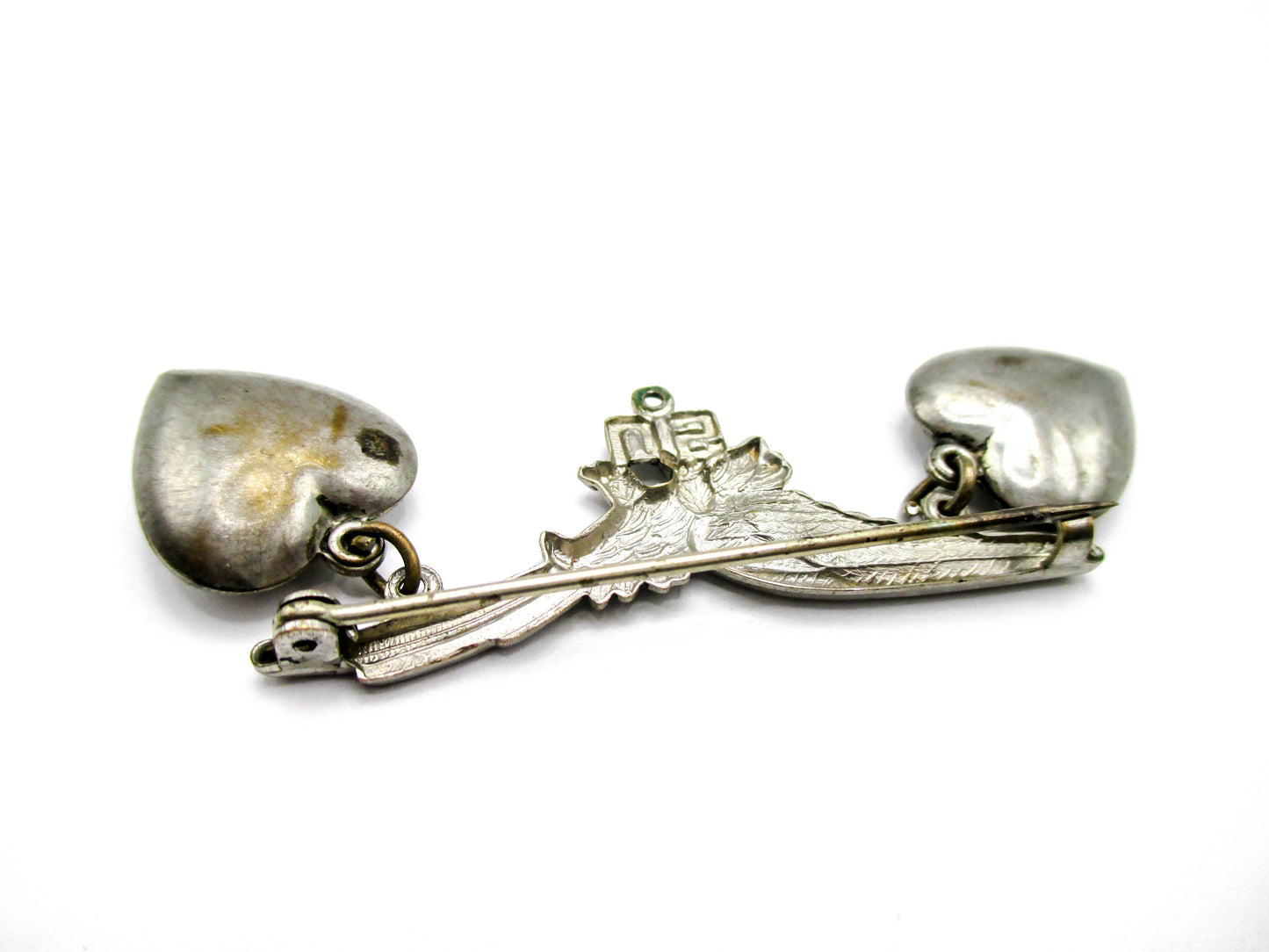 WWII Sweetheart Pin with Puffy Hearts - Missing Middle Dangle