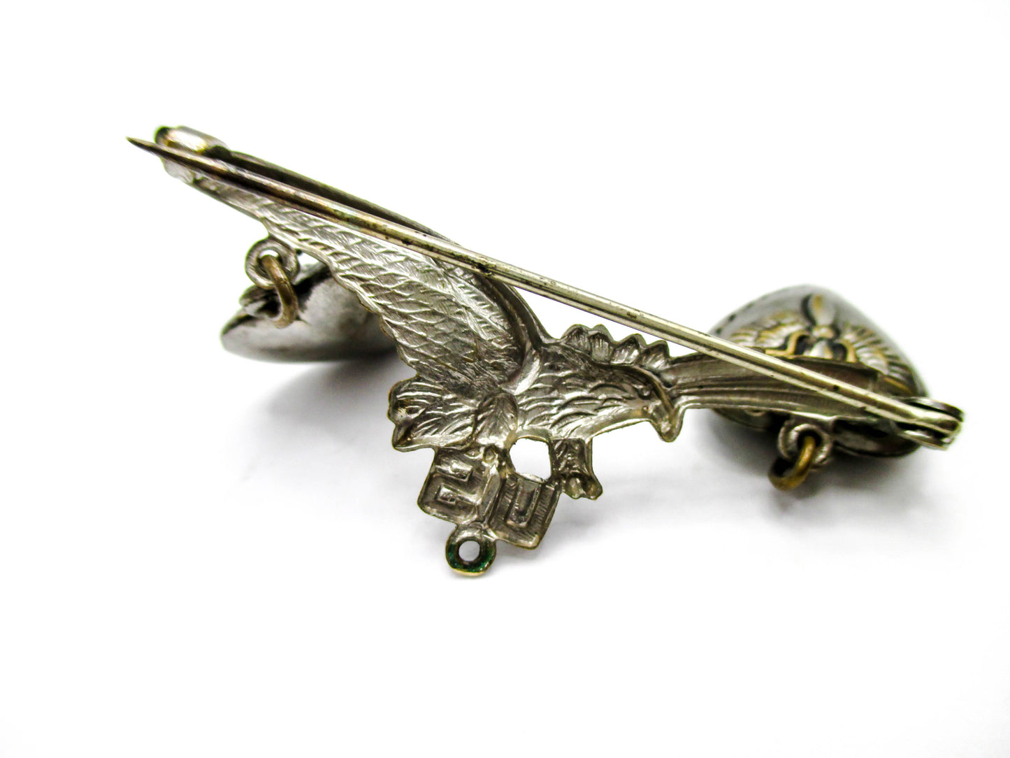 WWII Sweetheart Pin with Puffy Hearts - Missing Middle Dangle