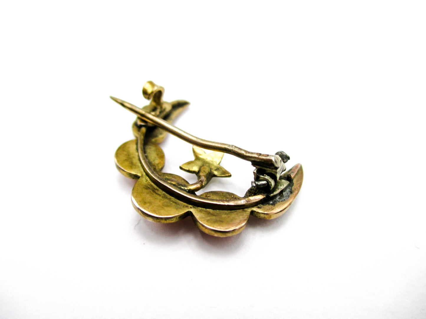 Antique Crescent Moon and Star - Coral and Seed Pearls