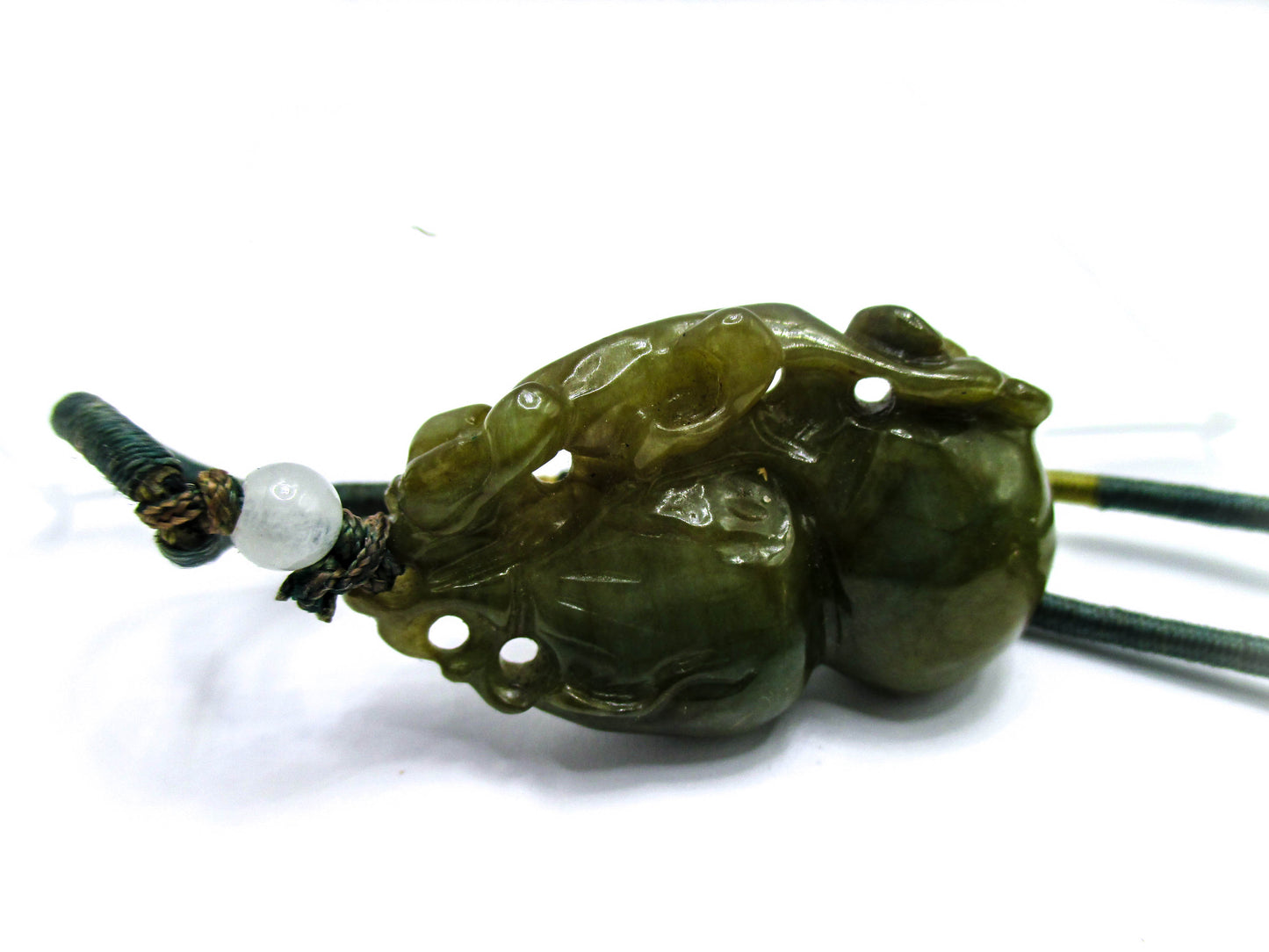 Green Jade Carved Gourd Pendant Necklace