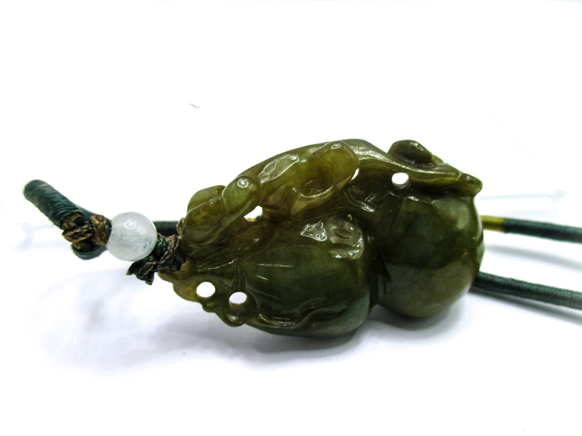 Green Jade Carved Gourd Pendant Necklace