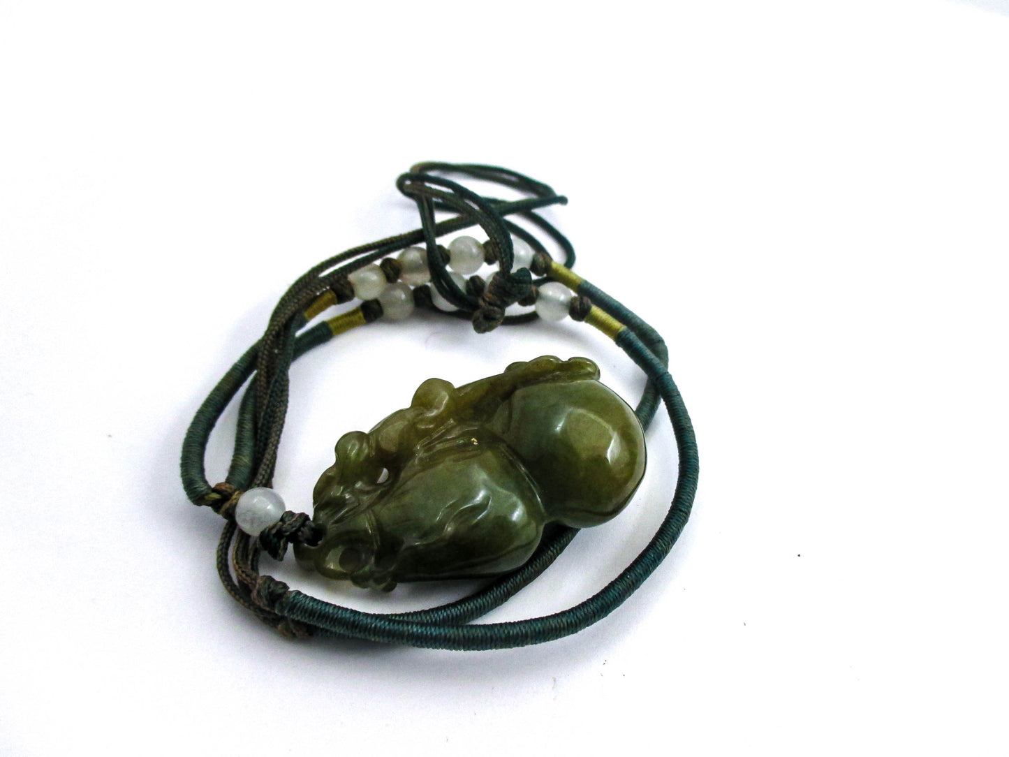 Green Jade Carved Gourd Pendant Necklace