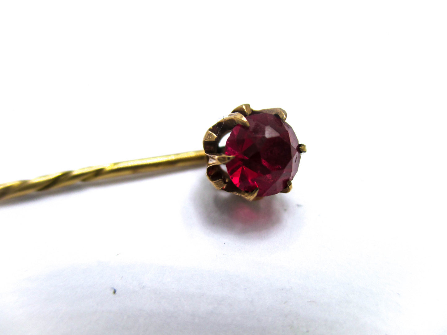 Antique 14K Gold and Garnet Glass Stick Pin