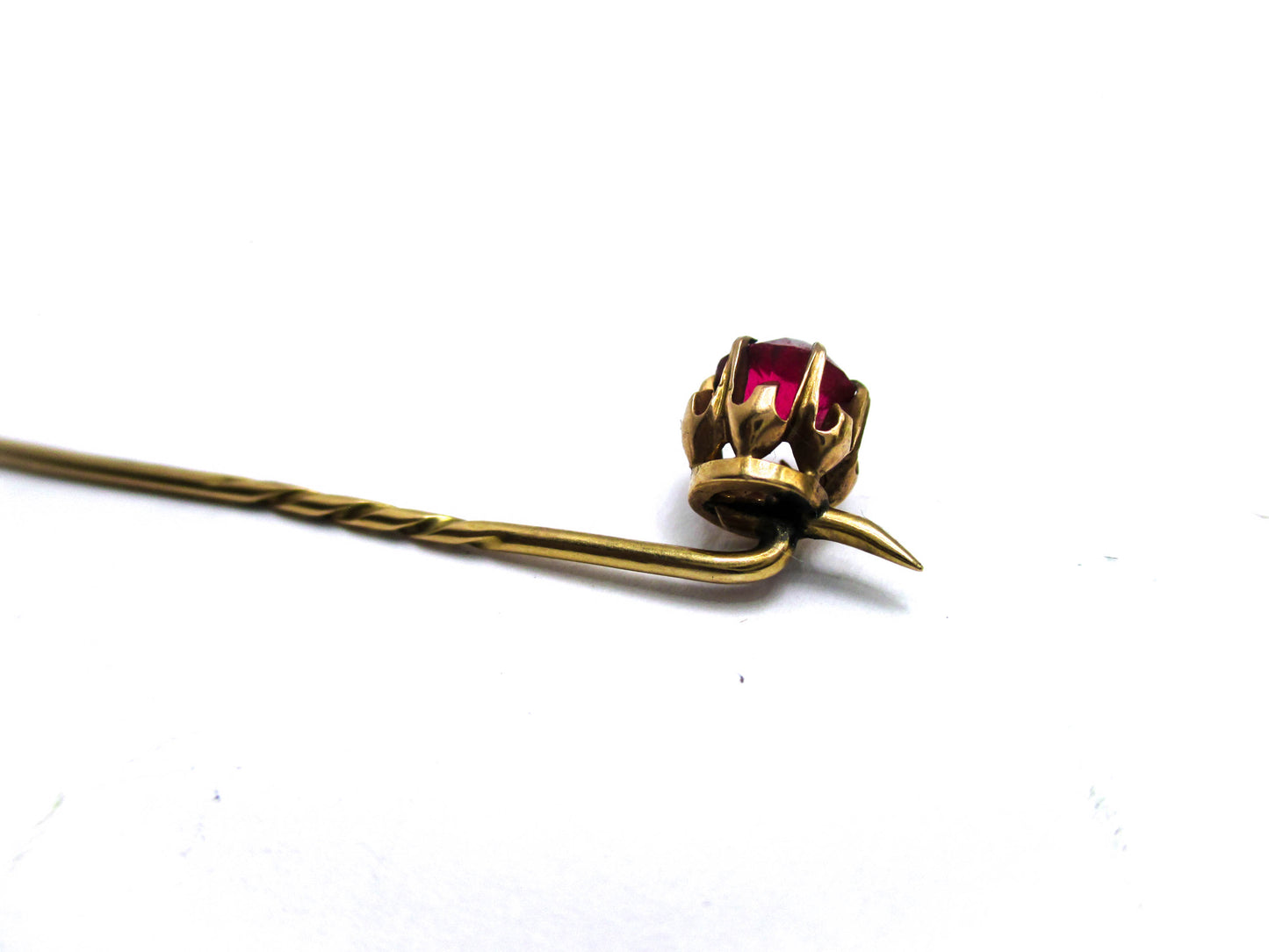 Antique 14K Gold and Garnet Glass Stick Pin