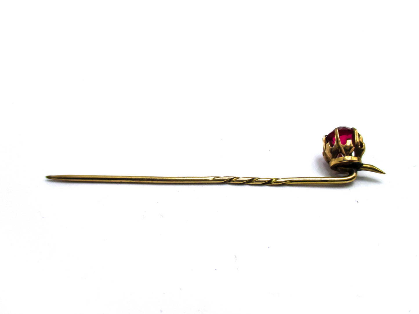 Antique 14K Gold and Garnet Glass Stick Pin