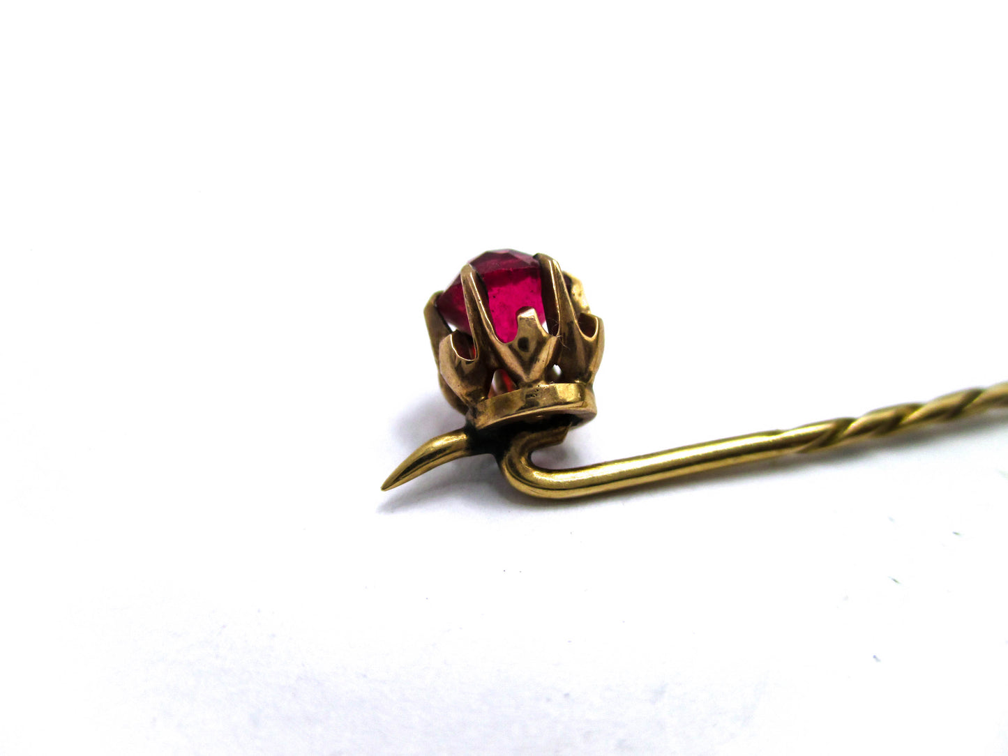 Antique 14K Gold and Garnet Glass Stick Pin