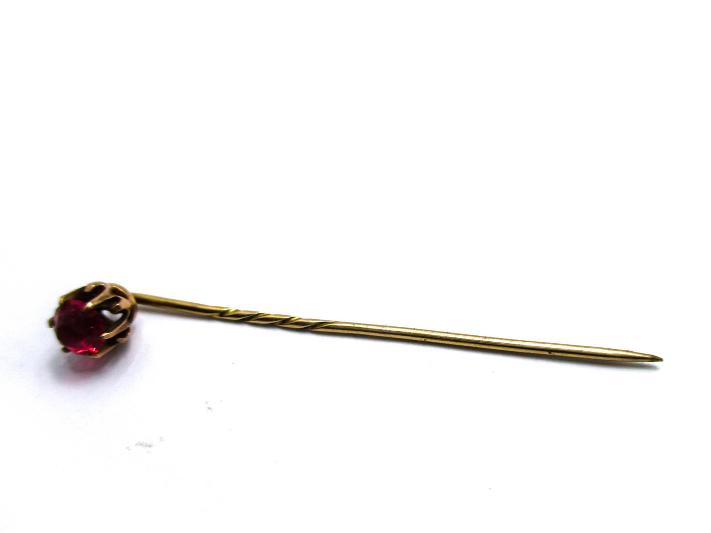 14K Gold and Garnet Glass Stick Pin