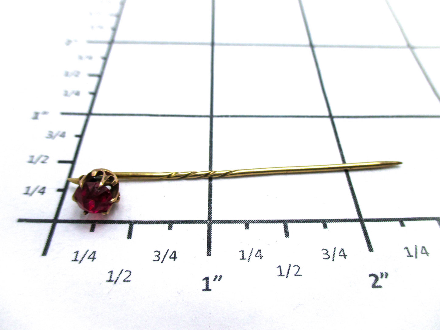 Antique 14K Gold and Garnet Glass Stick Pin