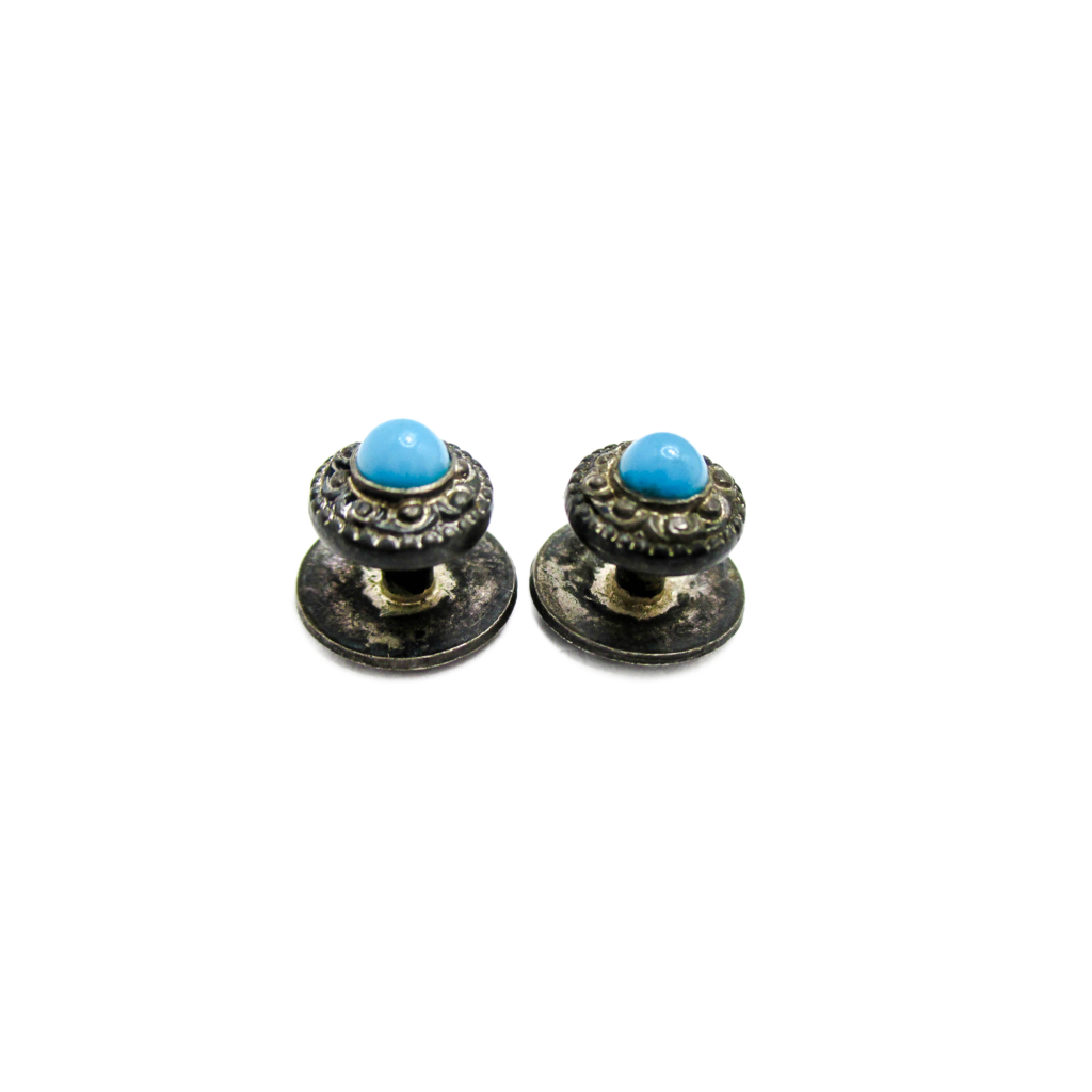 Antique Sterling and Turquoise Stud Set of 2