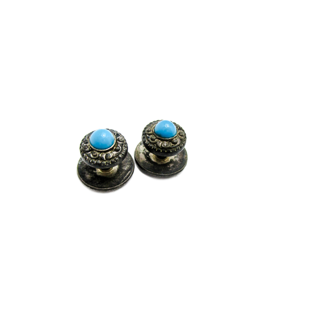 Antique Sterling and Turquoise Stud Set of 2